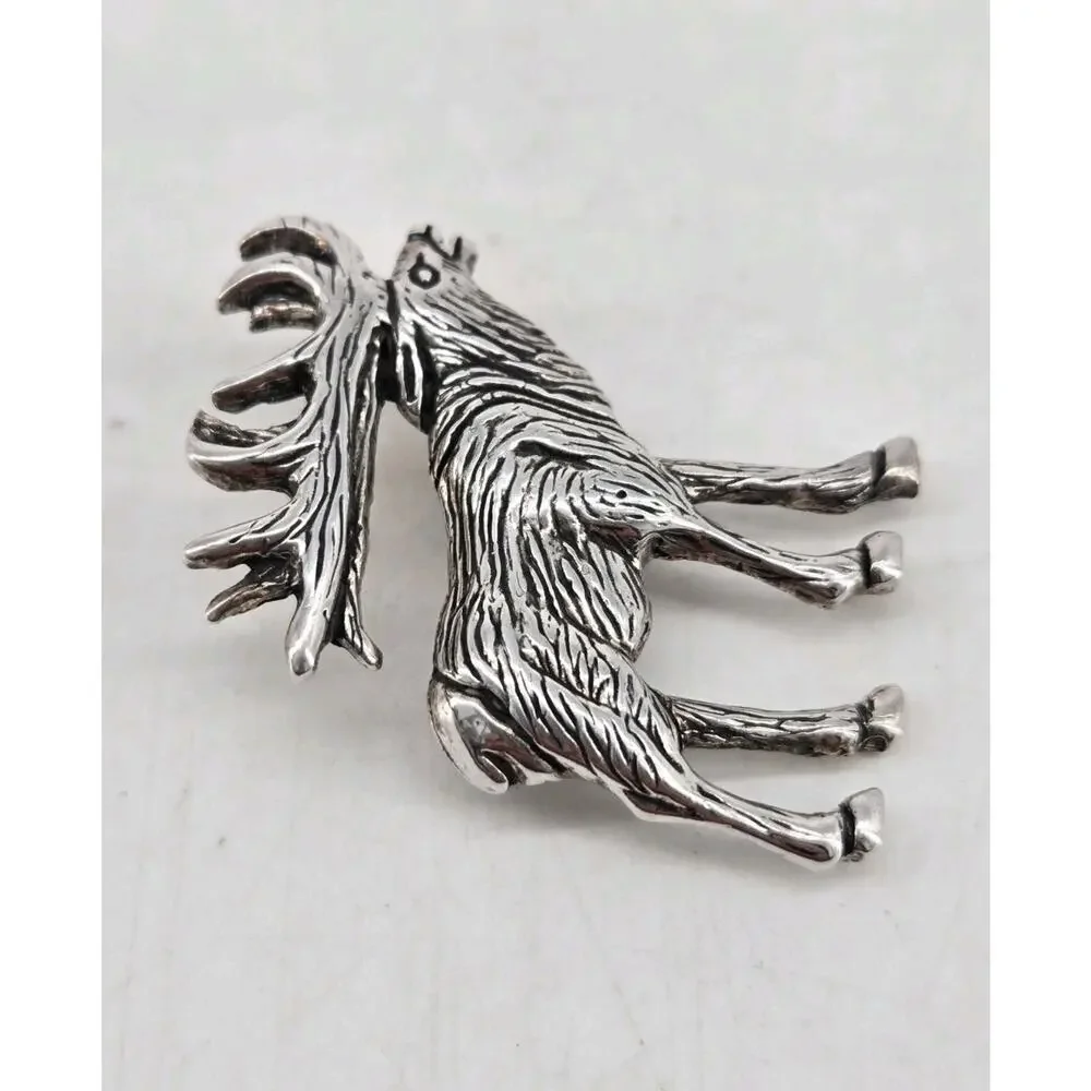 Vtg 70s Navajo Artisans GS Glen & Irene Sandoval Elk Sterling Silver Brooch Pin